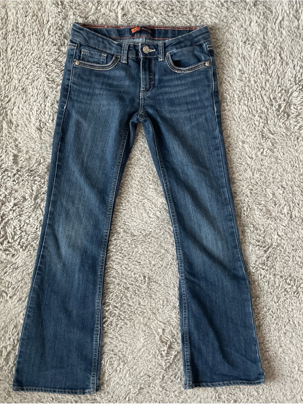 Levi's Boot Cut Dark Wash Girls Sz 10R Adjustable Waist Flap Pockets Flare